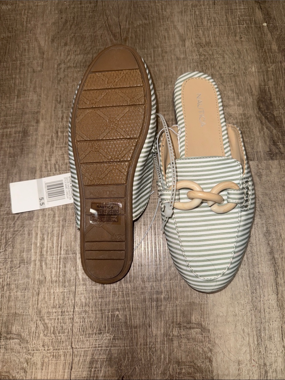 Nautica Women's Striped Slip-On Mule in Light Green/White